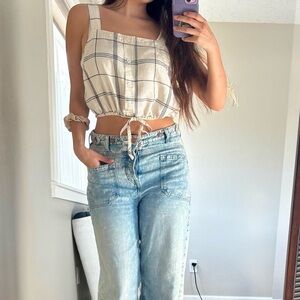 Plaid Button-Up Crop Top